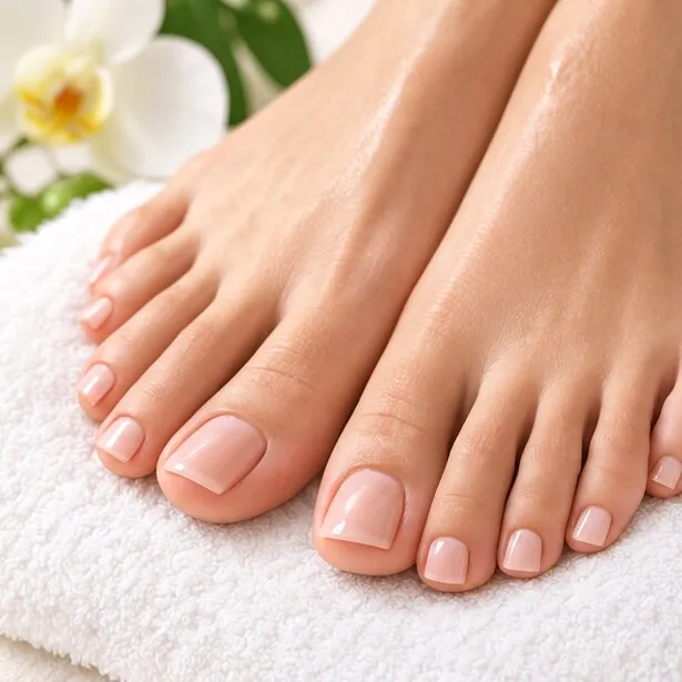 Classic pedicure on a white towel