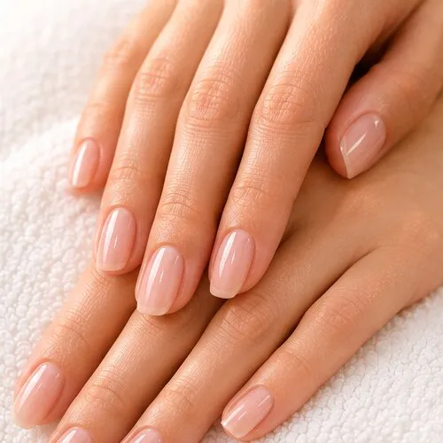 Hands resting on a soft white towel